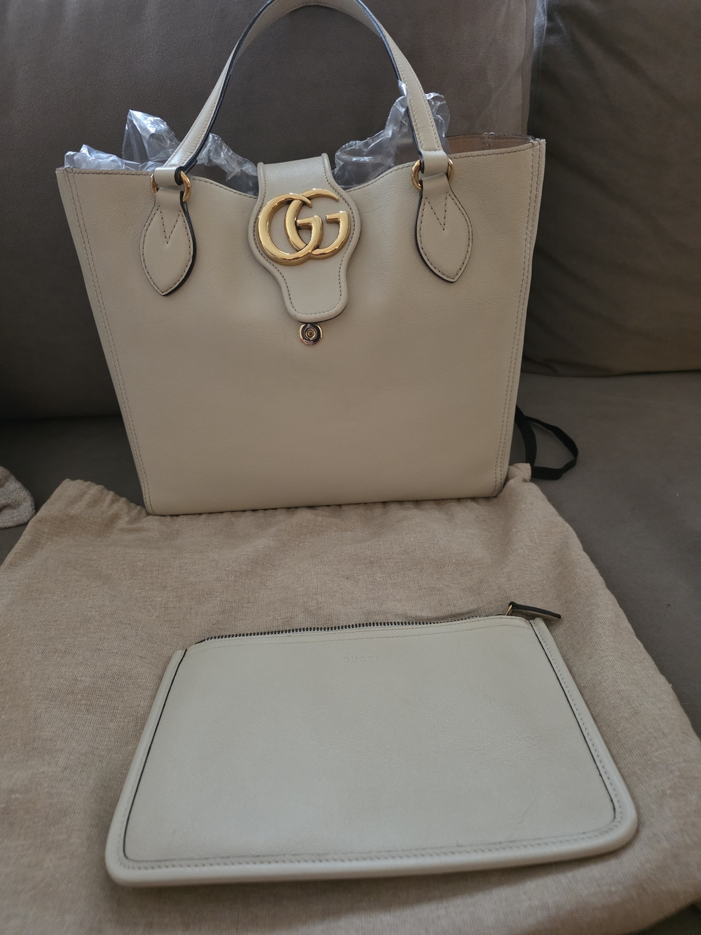 GUCCI Sakai Calfskin Lux Small Dahlia Tote Mystic White